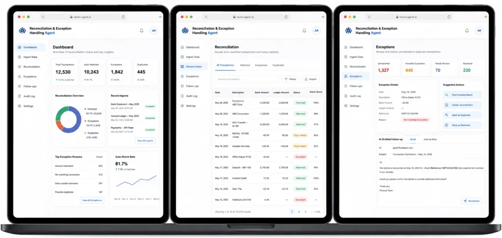 AI automation agent for fintech transaction reconciliation and exception handling